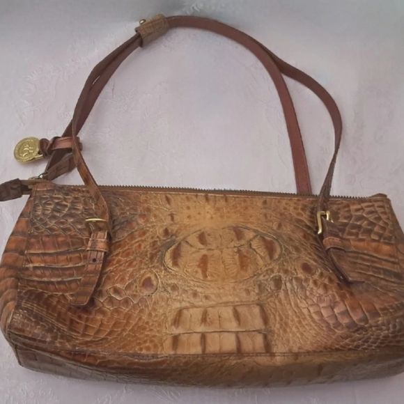 Brahmin Toasted Almond Melanie Handbag Croc Embossed Leather Shoulder Bag Preown - Picture 5 of 10